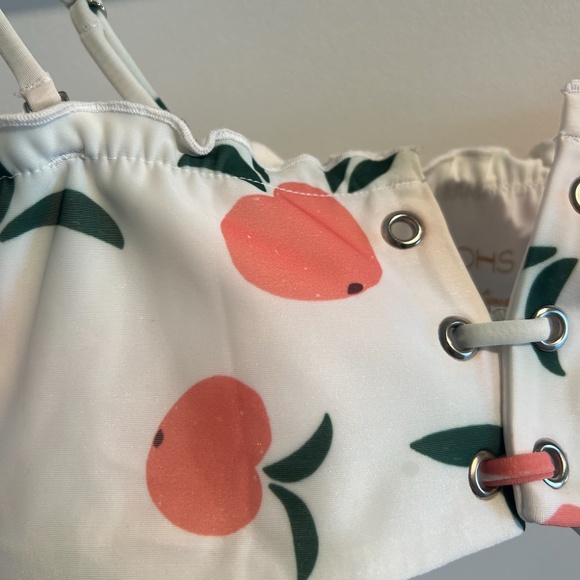revolve KHAOS swim peach print white bikini top & bottom - size s - Picture 5 of 10